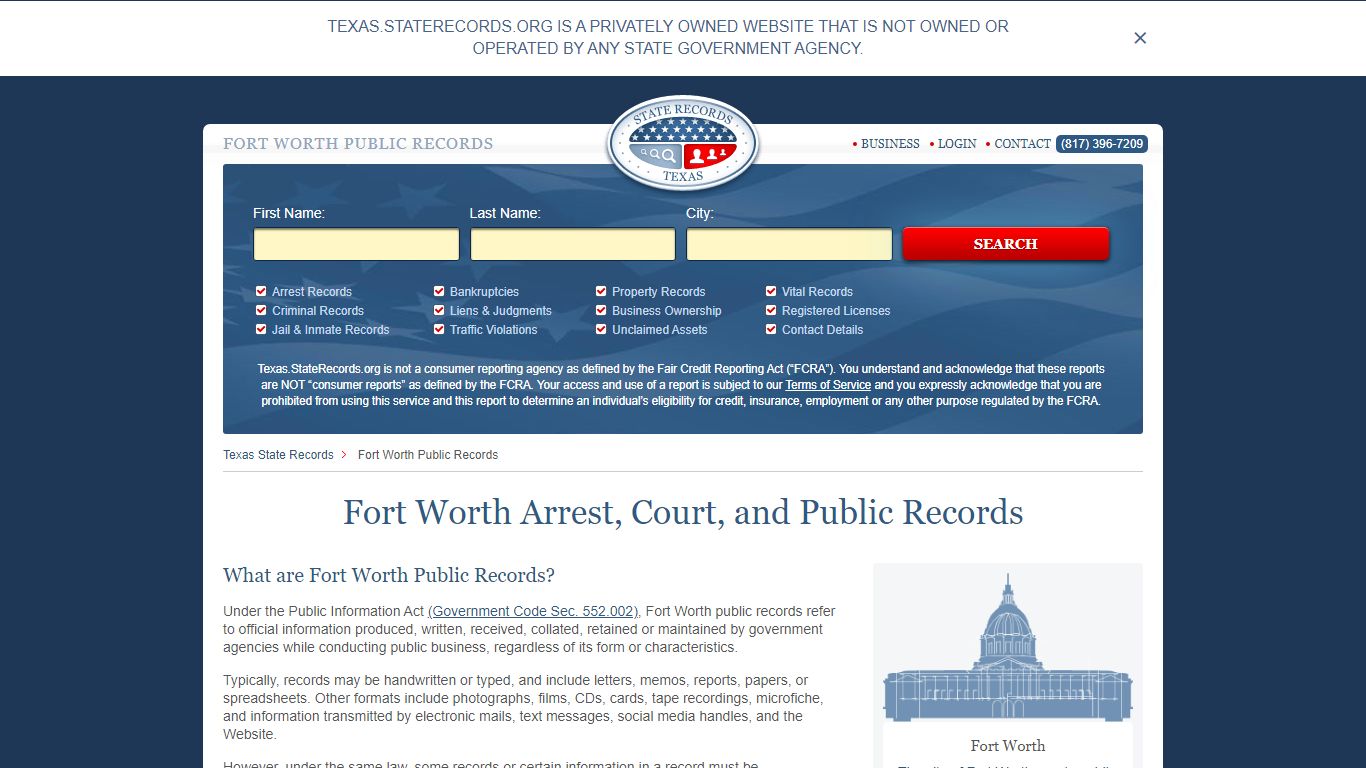 Fort Worth Arrest and Public Records | Texas.StateRecords.org